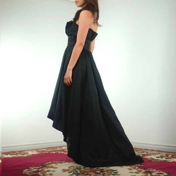WHBM Black Duchess Satin Strapless High Low Hem Ball Gown with Pockets, sz 2 XXS - Picture 3 of 13